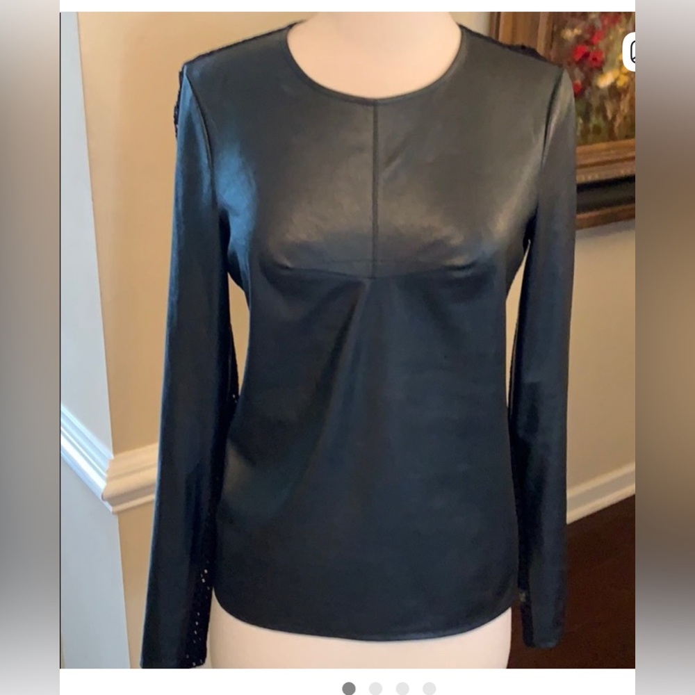BCBGMaxAzria Black faux leather & mesh Long Sleeve Top